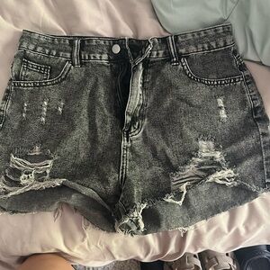 Distressed Black Denim Shorts